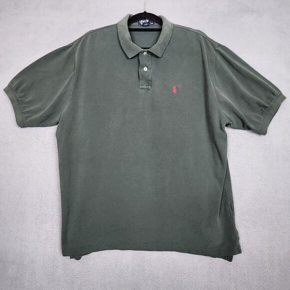 Polo Ralph Lauren Polo Shirt Mens 2XL Green Pique Knit Short Sleeve Red Pony - Picture 1 of 13